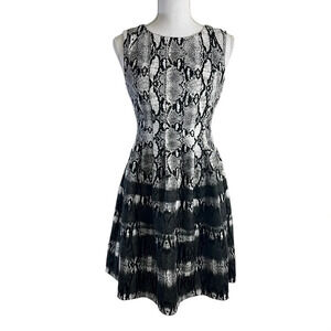 Vince Camuto Snakeskin Dress Size 4 Black and Gray Sleeveless A Line Cocktail